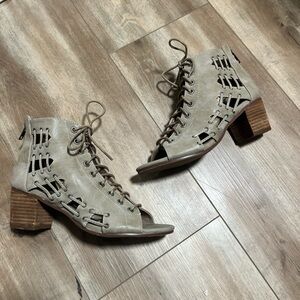 Very G Tan Lace-Up Women's Block Heal